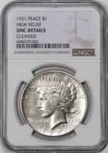 1921 $1 Peace Silver Dollar High Relief Coin NGC Unc Details Cleaned