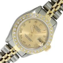 Rolex Ladies Two Tone Champagne Diamond Datejust Wristwatch