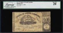 1862 50 Cents State of North Carolina Obsolete Bank Note Cr. 97 Legacy Very Fine 20