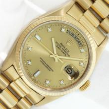 Rolex Mens 18K Yellow Gold Factory Diamond President Wristwatch