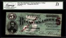 1800's $5 NB of Burnham's American Business College Note Springfield, MA Legacy Fine 15