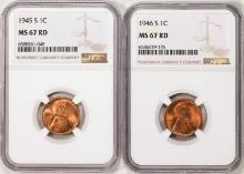 Lot of 1945-S & 1946-S Lincoln Wheat Cent Coins NGC MS67RD