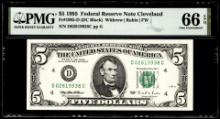 1995 $5 Federal Reserve Note Cleveland Fr.1985-D PMG Gem Uncirculated 66EPQ