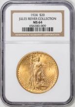 1924 $20 St. Gaudens Double Eagle Gold Coin NGC MS64 Jules Reiver Collection