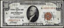 1929 $10 Federal Reserve Bank Note San Francisco