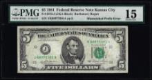 1981 $5 Federal Reserve Note Mismatched Prefix Error Fr.1976-J PMG Choice Fine 15