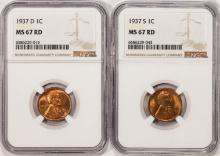 1937-D & 1937-S Lincoln Wheat Cent Coins NGC MS67RD