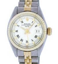 Rolex Ladies Two Tone White Index Fluted Bezel Datejust Wristwatch