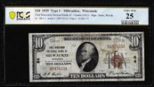1929 $10 First Wisconsin NB Milwaukee, WI National Note CH# 64 PCGS Very Fine 25