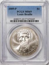 2009-P $1 Louis Braille Commemorative Silver Dollar Coin PCGS MS69