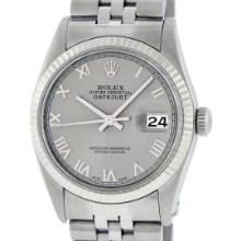 Rolex Mens Stainless Steel Slate Grey Roman Datejust Wristwatch