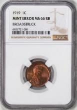 1919 Lincoln Memorial Cent Mint Error Broadstruck Coin NGC MS66RB Great Color