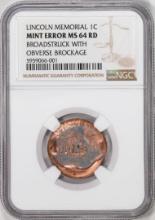 ND Lincoln Memorial Cent Coin Mint Error Broadstruck w/Obverse Brockage NGC MS64RD