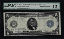 1914 $5 Federal Reserve Note St Louis Fr.873 PMG Fine 12