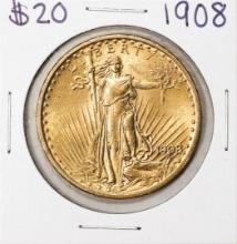 1908 No Motto $20 St. Gaudens Double Eagle Gold Coin