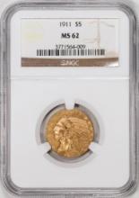 1911 $5 Indian Head Half Eagle Gold Coin NGC MS62