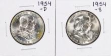 Lot of 1954-D & 1954-S Franklin Half Dollar Coins