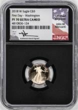 2018-W Proof $5 American Gold Eagle Coin NGC PF70 Ultra Cameo Mercanti Signed FD