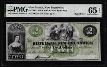 1860's $2 State of New Brunswick New Jersey Obsolete Note PMG Gem Uncirculated 65EPQ