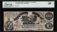 1861 $100 Counterfeit Confederate States of America Note CT-13 Legacy Very Fine 30