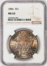1886 $1 Morgan Silver Dollar Coin NGC MS63 Amazing Toning