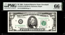 1981 $5 Federal Reserve Note Cleveland Fr.1976-D PMG Gem Uncirculated 66EPQ