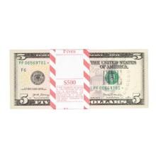 Pack of (100) Consecutive 2017A $5 Federal Reserve STAR Notes Atlanta
