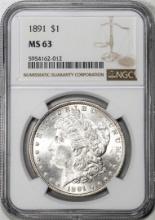 1891 $1 Morgan Silver Dollar Coin NGC MS63