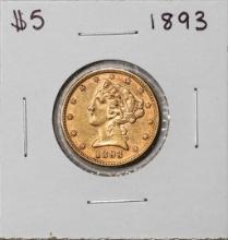 1893 $5 Liberty Head Half Eagle Gold Coin