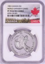 1983 $1 Proof Canada World University Games Silver Dollar Coin NGC PF70 Ultra Cameo