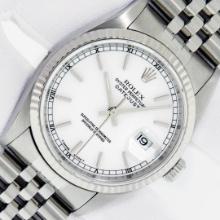 Rolex Mens Stainless Steel White Index Datejust Wristwatch