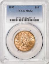 1892 $10 Liberty Head Eagle Gold Coin PCGS MS63