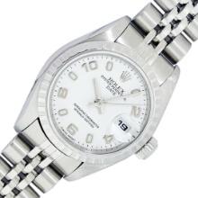 Rolex Ladies Stainless Steel White Oyster Perpetual Date Wristwatch