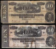 Lot of (2) 1864 $10 Confederate States of America Notes