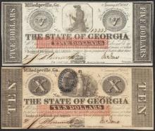 Lot of 1862 $5 & $10 The State of Georgia Obsolete Notes