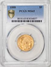 1888 $3 Indian Princess Head Gold Coin PCGS MS65