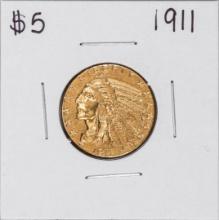 1911 $5 Indian Head Half Eagle Gold Coin