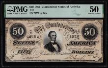 1864 $50 Confederate States of America Note T-66 PMG About Uncirculated 50