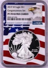 2019-W $1 Proof American Silver Eagle Coin NGC PF70 Ultra Cameo Congratulations Flag