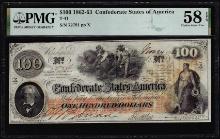 1862-63 $100 Confederate States of America Note T-41 PMG Choice About Unc 58EPQ