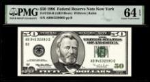 1996 $50 Federal Reserve Note New York Fr.2126-B PMG Choice Uncirculated 64EPQ