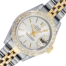 Rolex Ladies Two Tone Silver Index and Diamond Datejust Wristwatch