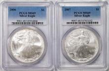 Lot of 2006-2007 $1 American Silver Eagle Coins PCGS MS69