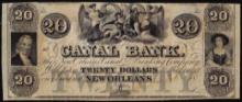 1800's $20 Canal Bank New Orleans, Louisiana Obsolete Note