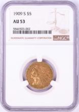 1909-S $5 Indian Head Half Eagle Gold Coin NGC AU53