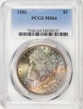 1886 $1 Morgan Silver Dollar Coin PCGS MS64 Amazing Toning