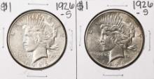 Lot of (2) 1926-S $1 Peace Silver Dollar Coins