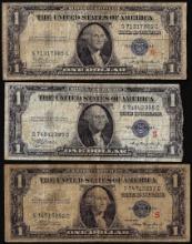 Lot of (3) 1935A $1 Experimental "R" & "S" Silver Certificate Notes