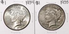 Lot of 1934-1935 $1 Peace Silver Dollar Coins