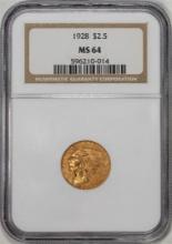 1928 $2 1/2 Indian Head Quarter Eagle Gold Coin NGC MS64